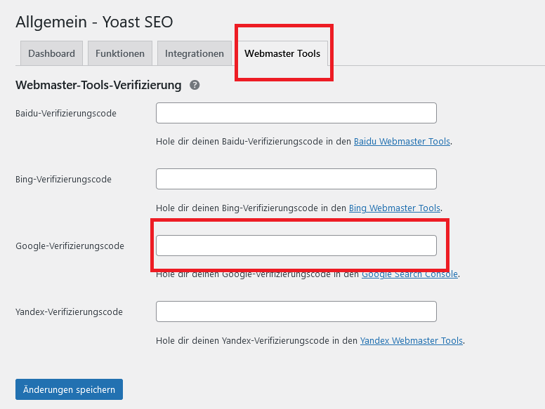 Yoast Seo Plugin Webmaster Tools