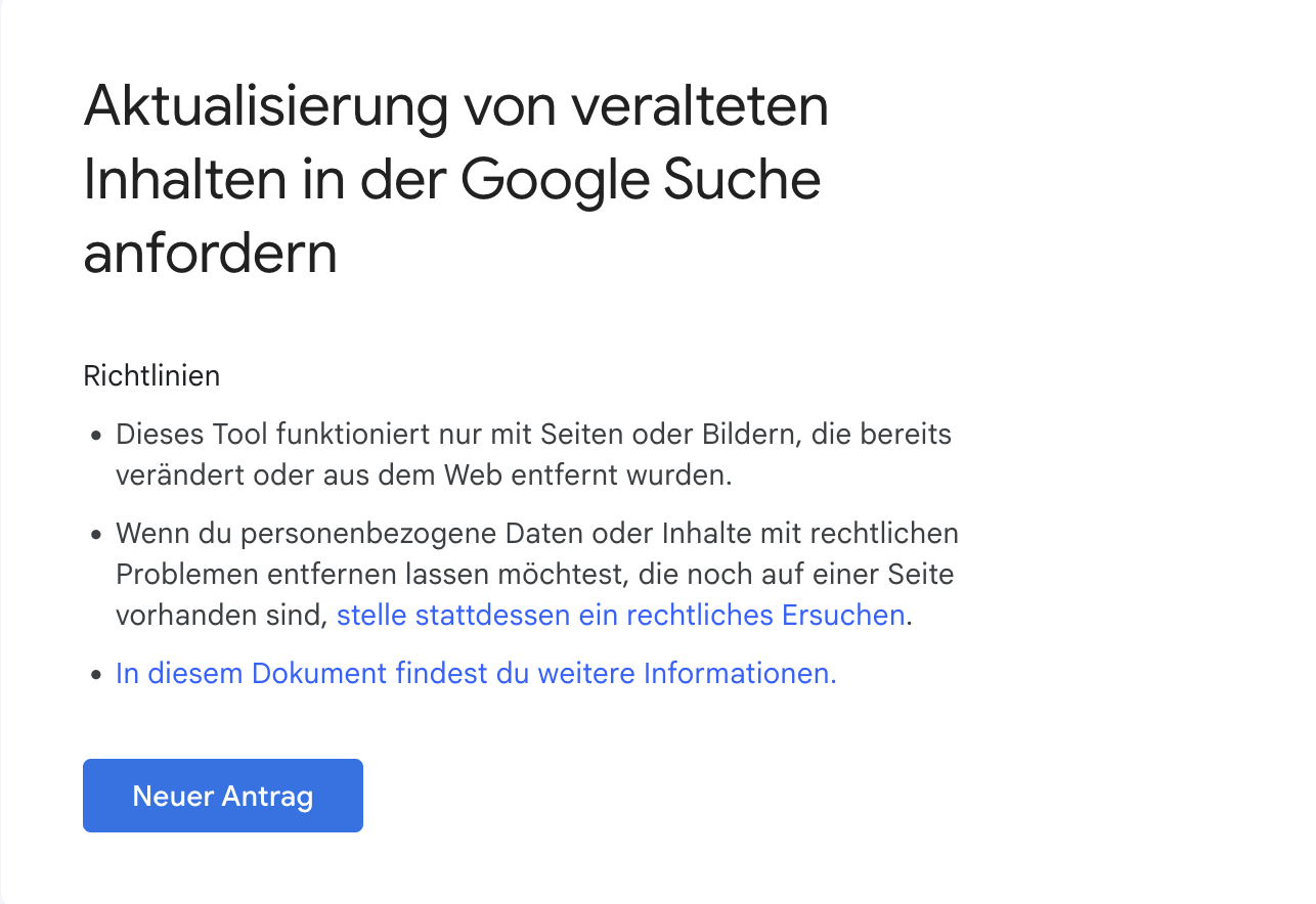 Aktualisierung von veralteten Inhalten bei Google