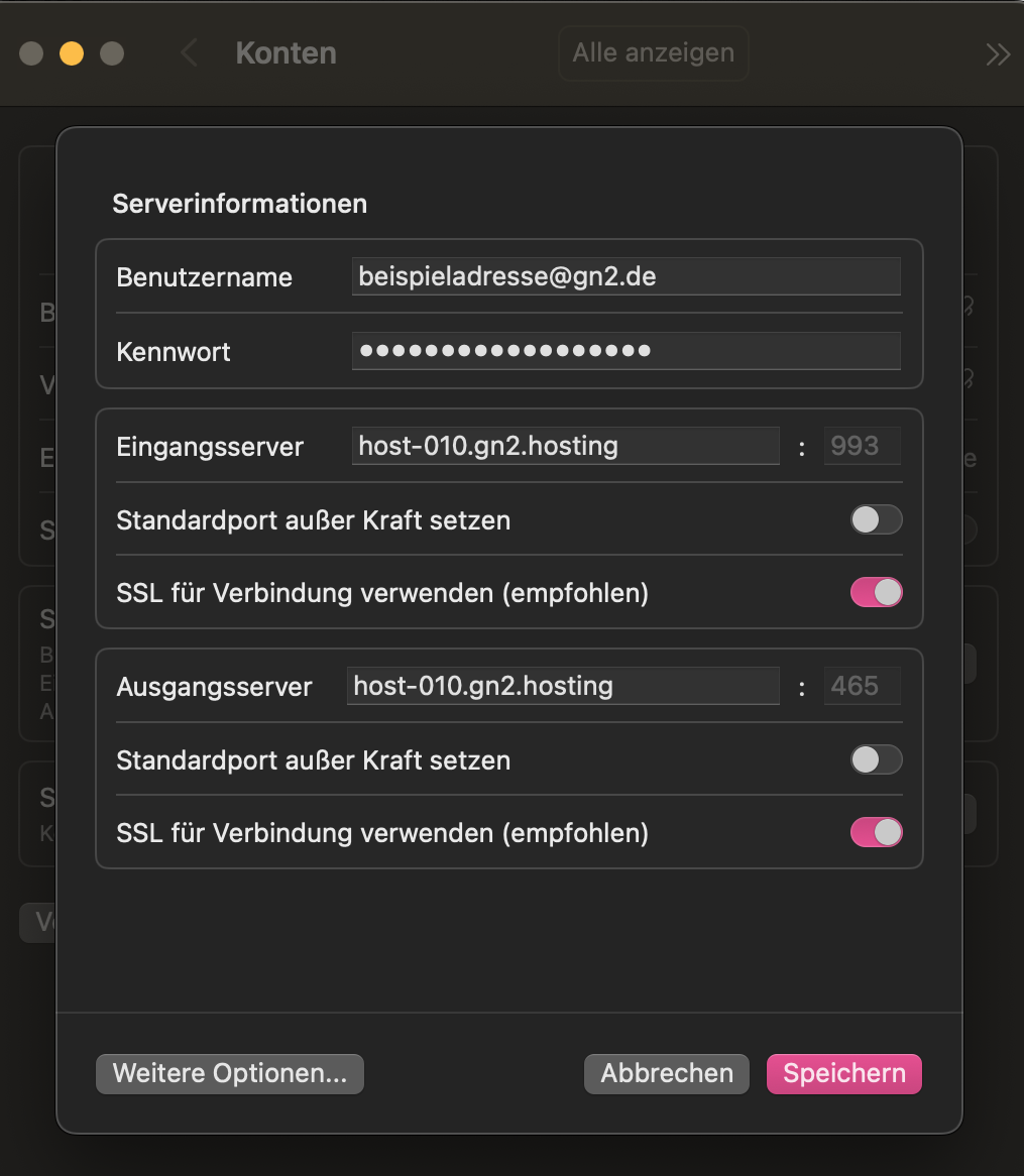 Outlook Mac Serverdaten anpassen: Schritt 1