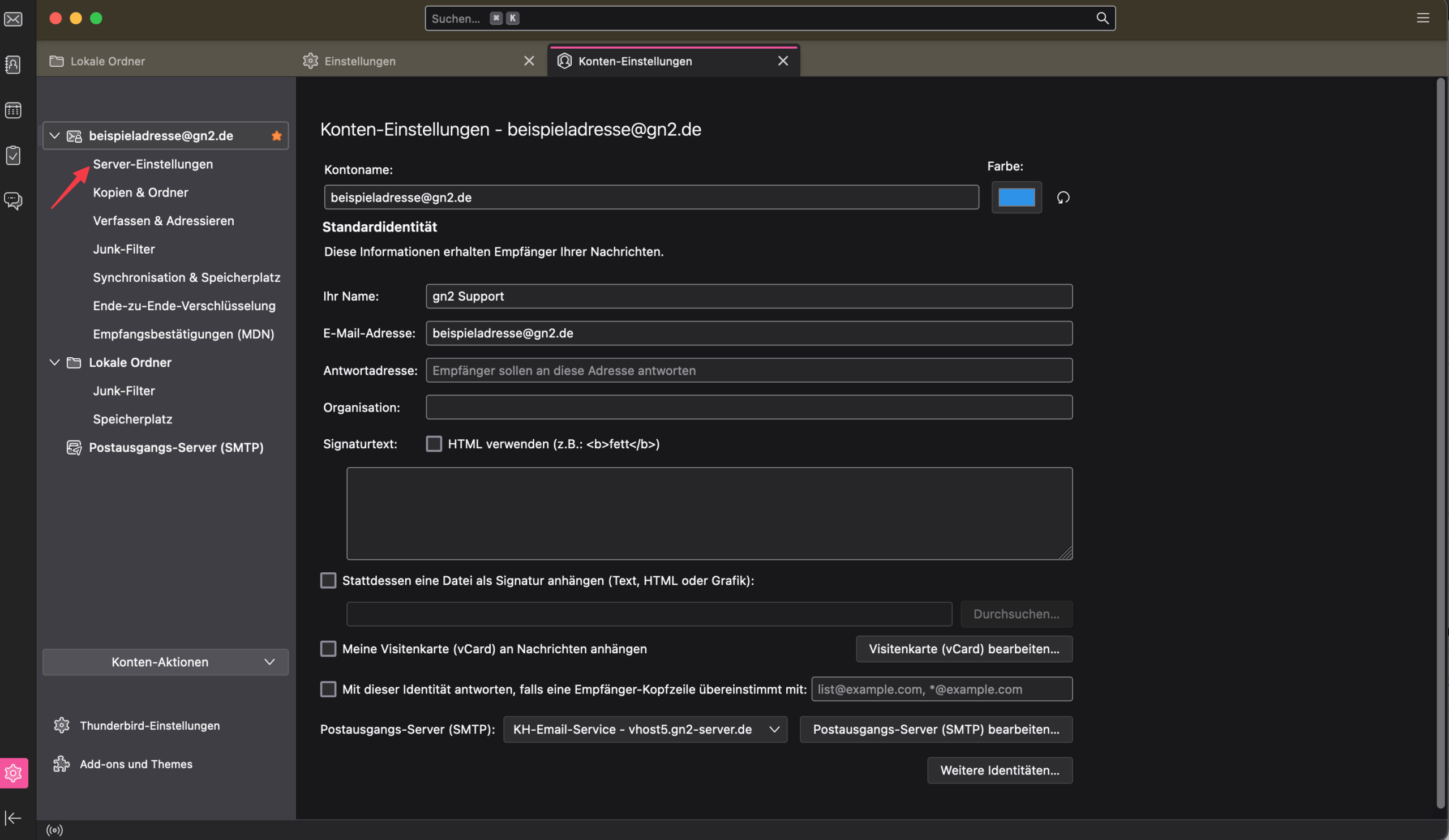 Thunderbird Serverdaten anpassen Schritt 1