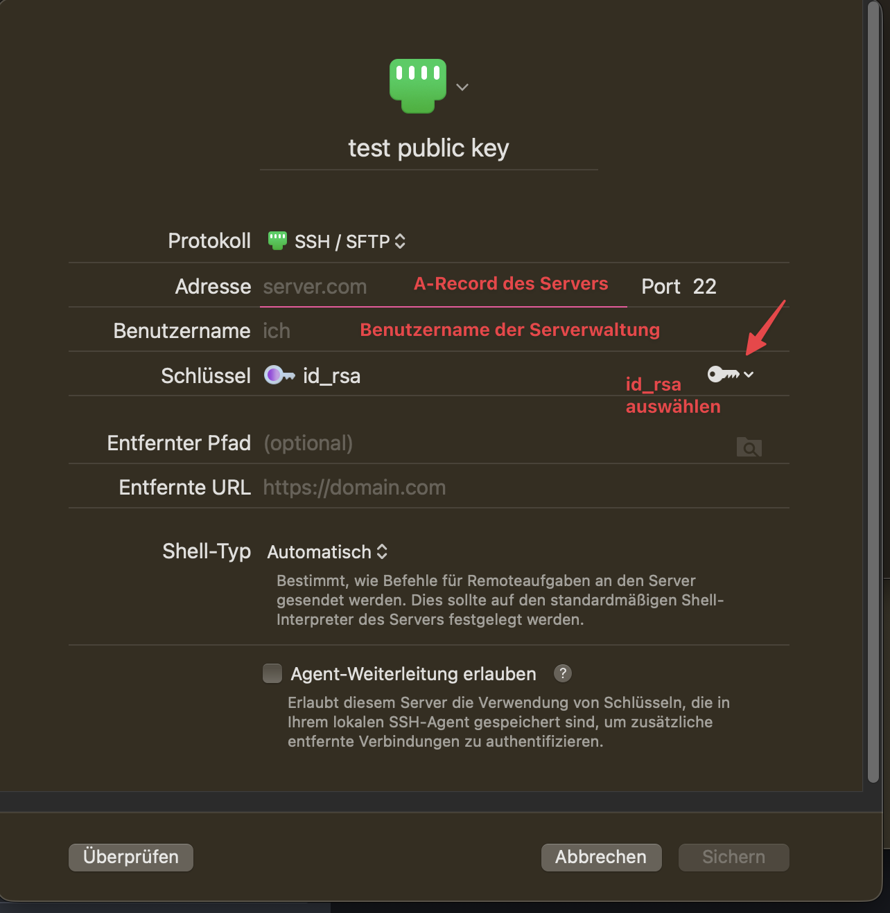 id_rsa private key hinterlegen 