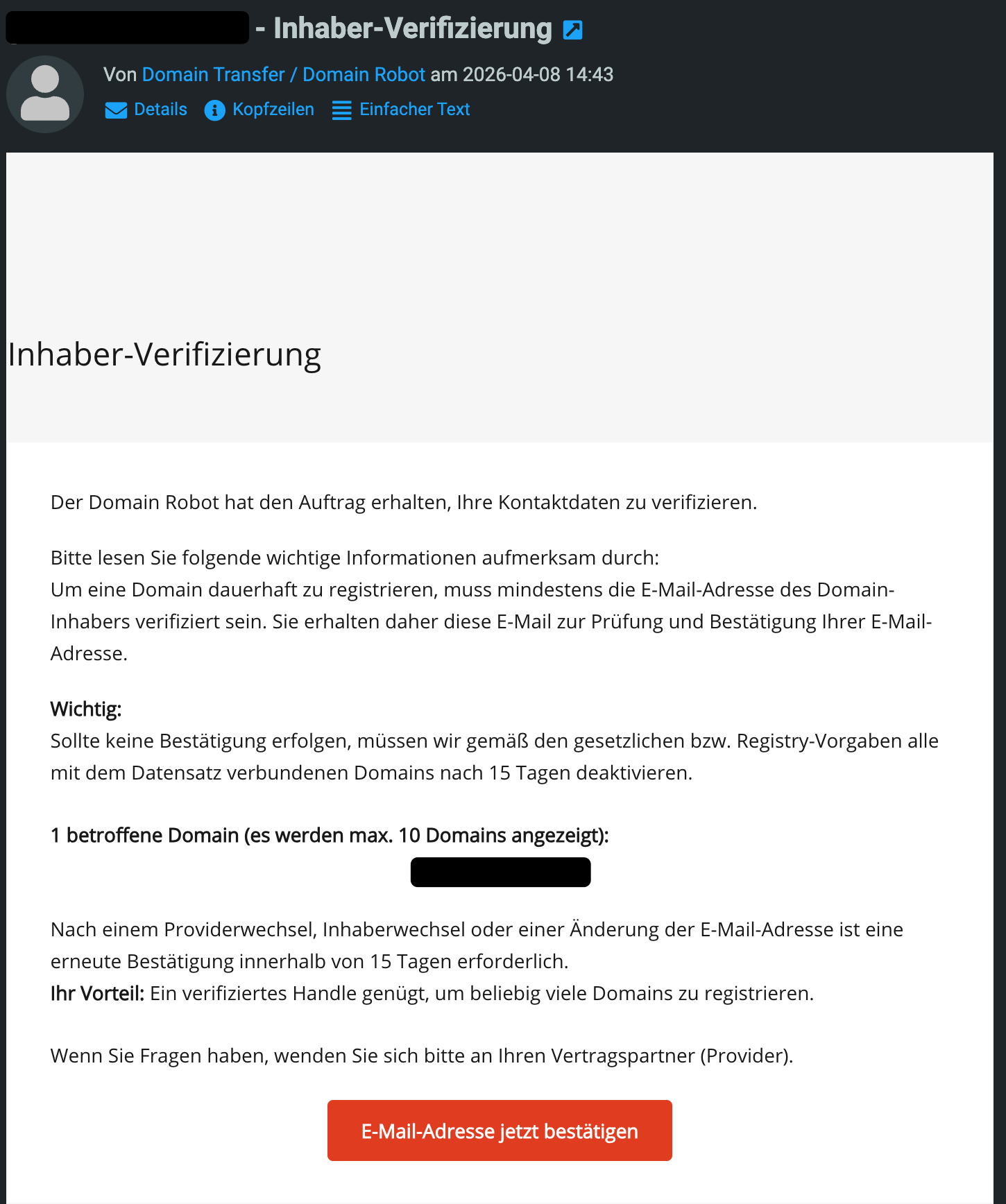 Inhaber-Verifizierung