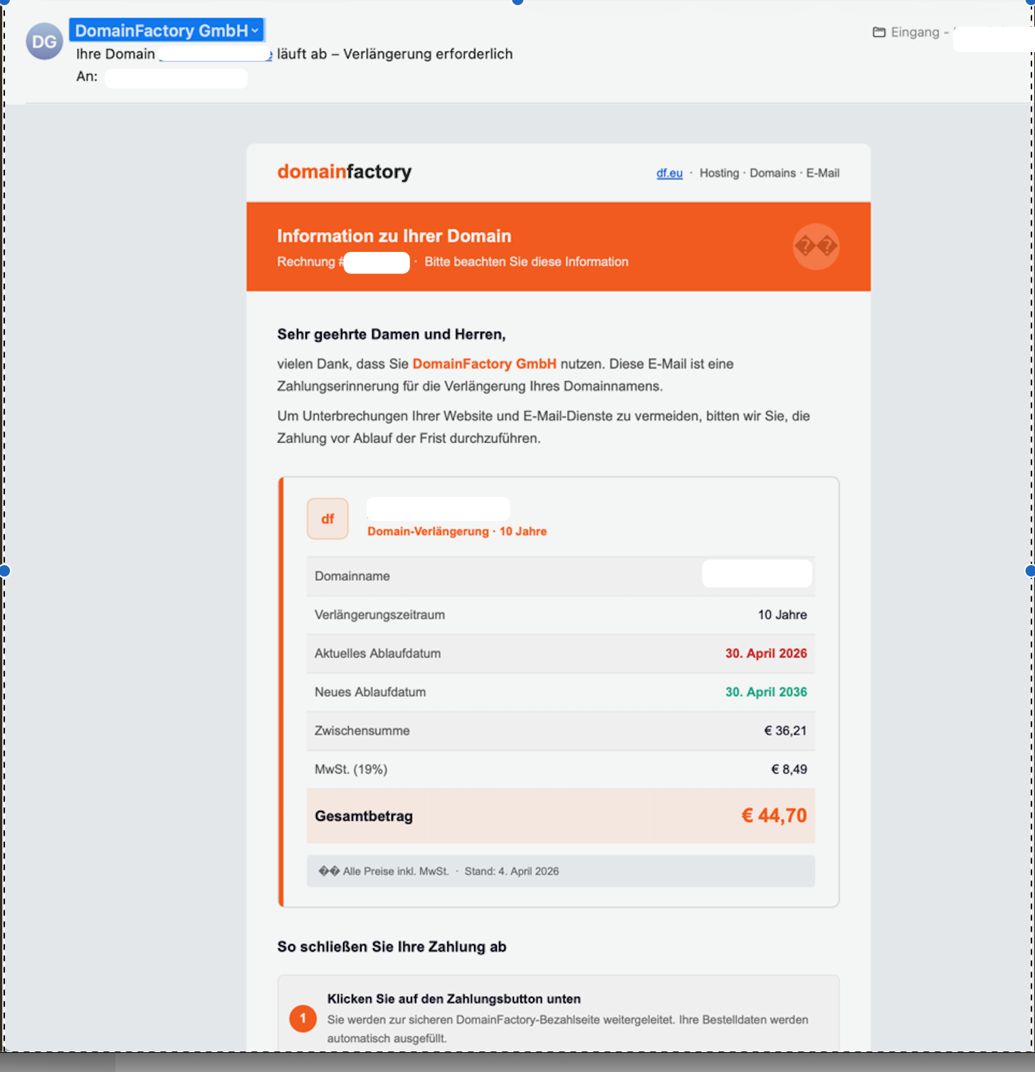 Phishing-Mail von DF